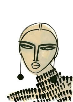 an abstract drawing of a woman's face with black and white lines on it