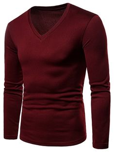 Solid Color V Neck Fleece T-shirt - Red Wine - 3I91370421 - Men's Clothing, Men's Tops & T-Shirts, Men's T-Shirts  #MensTShirts #Men's #Clothing # #Men's #Tops #& #TShirts # #Men's #TShirts Fitted Red T-shirt For Fall, Red Stretch T-shirt For Fall, Stretch V-neck T-shirt For Winter, Burgundy V-neck Top For Winter, Red V-neck Shirt With Relaxed Fit, Cheap Red T-shirt With 3/4 Sleeve, Classic Red V-neck Long Sleeve Sweater, Cheap Men's V-neck T-shirt, Red Stretch V-neck T-shirt