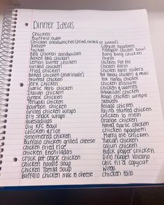 a recipe book with the words dinner ideas written on it