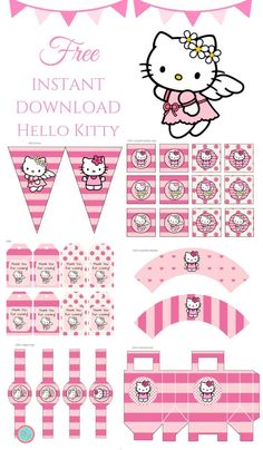 hello kitty birthday party printables and cupcake toppers with free cutouts