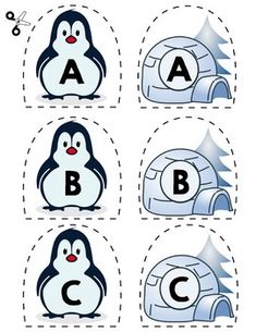 four different penguins with the letter g on them