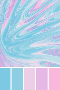 the color scheme is blue, pink, and green with swirls in pastel shades