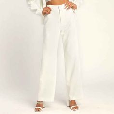 Nwt Wide Leg White Trouser - Fully Lined - Floor Length - Fitted At Waist - 100% Poly Measurements 13.5" Waist 31" Inseam 42 " Length White Wide-leg Pantsuit With Pockets, White Wide Leg Pantsuit With Pockets, White Casual Pantsuit With Pockets, Casual White Pantsuit With Pockets, White Full-length Pantsuit For Spring, White Full Length Pantsuit For Spring, Midi Jumpsuit, Linen Overalls, White Pant