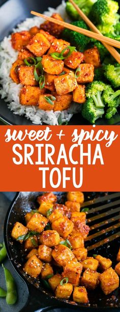 sweet and spicy sriracha tofu with broccoli on the side