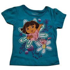 Girls Dora The Explorer T-Shirt Size 12 Months Nwt Blue T-shirt With Character Print For Spring, Character Print Cotton Tops, Pink Character Print Tops For Playtime, Pink Tops With Character Print For Playtime, Spring Character Print T-shirt For Playwear, Green Cartoon Print Tops For Playwear, Blue Cartoon Print Tops For Playtime, Spring Character Print Tops For Playwear, Cute Green T-shirt For Playwear