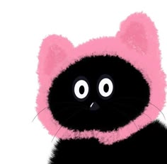 a black cat wearing a pink hat with big eyes