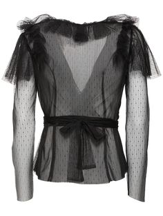 Wraparound self-tie closure . Ruffled trim. Unlined. Model is wearing a size38 Ruffle Lace Top, Tulle Blouse, Off Shoulder Shirt, Versace Brand, White Lace Blouse, Lorenzo Serafini, Shoulder Shirts, Flat Espadrilles, Shearling Jacket