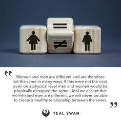 three wooden dices with the words women and men are different, but not the same