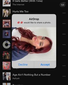 an iphone screen showing the profile of a woman with long red hair and her name on it