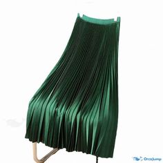 Orcajump - Chic High-Waisted Pleated Satin Skirt: A Fashionable Midi Dress with a Stylish Twist Non-stretch Green Pleated Skirt, Green Non-stretch Pleated Skirt, Green Pleated Non-stretch Skirt, Green Pleated Winter Skirt, Chic Green Pleated Skirt For Fall, Green Fitted Pleated Skirt For Winter, Fitted Green Pleated Skirt For Winter, Non-stretch Green Skirt For Winter, Non-stretch Green Winter Skirt