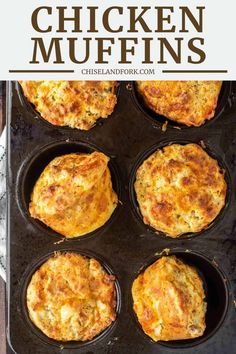 chicken muffins in a pan with text overlay