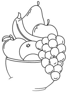 a bowl full of fruit coloring page