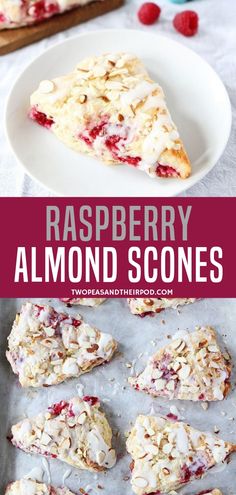 raspberry almond scones on a white plate