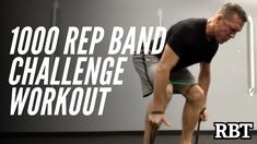 a man standing on top of a stool with the words, 100 rep band challenge workout