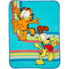 garfield the cat and pluto the dog on a blue towel