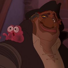 an animated character is holding onto another character's head and looking at the camera