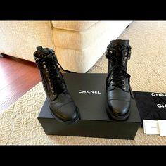 Reposhing This Item I Purchased From @Shannteres. Loved It, But Ready To Rotate For Something New. Questions? Leave A Comment Below! Shoes Chanel, Chanel Shoes, Something New, Combat Boots, Bootie Boots, Calf Skin, Ankle Boots, Chanel, Size 7