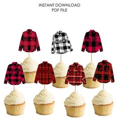 cupcake toppers with plaid shirts on them