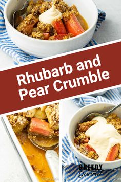 this is an image of a bowl of rhubarb and pear crumble