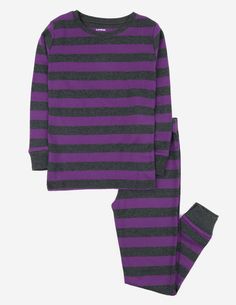 #color_purple-charcoal Kids Pajamas Boys, Cotton Pajamas, Cotton Sleepwear, Purple Outfits, Striped Pyjamas, Matches Fashion, Cotton Pyjamas, Girls Pajamas, Kids Pajamas