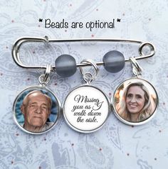 a couple of pictures are attached to some metal bracelets on a white background with the caption bead are optional