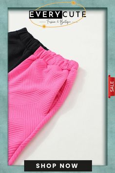 Multi-color Contrast Color Block Textured Casual 2pcs Outfit Pink Solid Color Spring Sets, Trendy Pink Two-piece Bottoms Set, Pink Solid Color Summer Sets, Pink Stretchable Two-piece Set, Pink Stretchy Two-piece Set, Pink Stretch Two-piece Set, Black Color Block Sets For Summer, Casual Pink Color Block Sets, Winter Silhouette