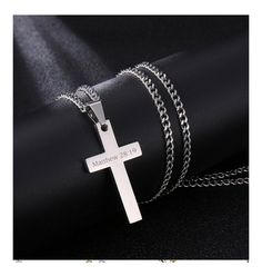 GUARANTEED DELIVERY BEFORE CHRISTMAS! Personalized CROSS NECKLACE Men Women Custom Engraved Pendant Chain Necklaces Gold Silver Black Gifts for Him Dad Boyfriend Gift for Her Mom ▬ 𝗔𝗕𝗢𝗨𝗧 𝗨𝗦 ▬ PrecisionMemory aspires to create moments that last a lifetime with our personalized gifts for him & her. * Ships within 24 Hours. * Designed in Los Angeles, California. * Etsy Star Seller Order & Product Support. * Free 90 Day Returns & Exchanges. Please feel free to reach out to us with any questions. ▬ 𝗣𝗥𝗢𝗗𝗨𝗖𝗧 𝗜𝗡𝗙𝗢𝗥𝗠𝗔𝗧𝗜𝗢𝗡 ▬ Introducing our stunning Personalized Cross Necklace, a beautiful and meaningful piece of jewelry that is perfect for any occasion.  Crafted with care from high-quality materials, this necklace features a delicate cross pendant that can be personalized w Silver Name Necklace With Cross Pendant, Silver Cross Pendant Necklace With Name, Silver Cross Necklaces With Name Detail, Silver Name Necklace With Cross Shape, Silver Cross Pendant Necklace For Birthday, Personalized Cross Necklace For Father's Day, Cross Necklace Men, Christian Baptism, Personalized Cross Necklace