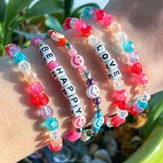 Happy Bracelet, Stackable Beaded Bracelets, Sparkly Bracelets, Cute Bracelet, Cute Bracelets, Custom Bracelets, Very Happy, Bracelet Stack, Eras Tour