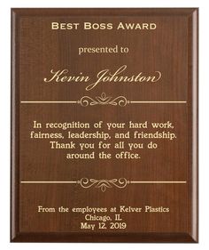 a wooden plaque with the words appreciation award