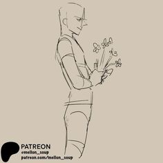 a drawing of a person holding flowers in their hands with the caption patreon