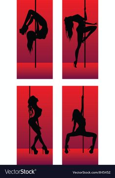 four different silhouettes of a woman pole dancing