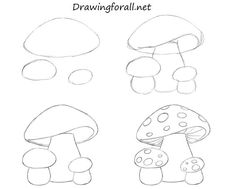 how to draw cartoon mushrooms with pencils and ink step by step instructions for kids