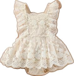 Beige Ruffled Bubble Romper For Summer, Beige Bubble Romper With Ruffles For Summer, Summer Beige Bubble Romper With Ruffles, Sleeveless Beige Bubble Romper For Spring, Beige Sleeveless Bubble Romper For Spring, Cute Sleeveless Dresses With Lace Patchwork, Cream Sleeveless Cotton Bubble Romper, Cream Sleeveless Bubble Romper With Ruffles, Sweet Sleeveless Spring Bubble Romper