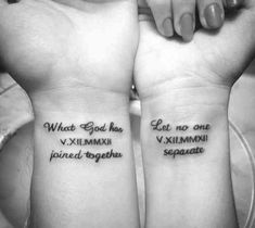 two people with matching wrist tattoos that say what god has, and the other one is not