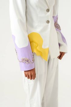 Ivory Lilac Suit Set | NOT JUST A LABEL Elegant Lavender Blazer For Spring, Lavender Blazer For Spring Workwear, Lavender Workwear Blazer For Spring, Spring Lavender Blazer For Work, Elegant Lavender Blazer For Work, Tailored Purple Blazer For Spring, Elegant Yellow Spring Blazer, White Feminine Blazer For Spring, Open Back Suit