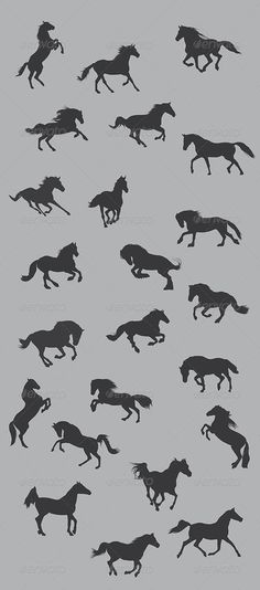 the silhouettes of running horses are shown in black and white on a gray background