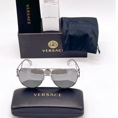 Brand New, Never Used. 100% Authentic! Comes With Case, Card, And Box! Reasonable Offers Always Welcome :) Designer Silver Sunglasses For Party, Designer Silver Party Sunglasses, Designer Silver Sunglasses With Tinted Lenses, Designer Silver Tinted Sunglasses, Elegant Silver Anti-reflective Sunglasses, Formal Silver Anti-reflective Sunglasses, Silver Sunglasses, Versace Gold, Versace Fashion