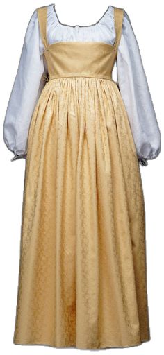 Medieval Maid Dress, 1600s Dresses Peasant, 1500s Peasant Dress, Historical Dresses Medieval, Yellow Medieval Dress, Orange Medieval Dress, Medieval Dress Yellow, Medieval Cotton Fitted Dress, Medieval Women Dress