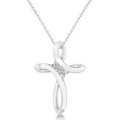 Diamond Two Stone Swirl Cross Pendant Necklace 14k White Gold (0.10ct) White Diamond Accents Cross Necklace As Gift, White Cross Necklace With Diamond Accents For Gift, White Cross Necklace With Diamond Accents As Gift, White Cross Necklace With Diamond Accents, White Fine Jewelry Cross Necklace For Anniversary, Necklaces Diamond, Jewelry Cross, Crucifix Necklace, Necklace Diamond