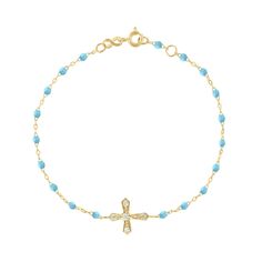 Gigi Clozeau - Classic Cross Vintage Diamond Turquoise bracelet, Yellow Gold, 6.7 Elegant Turquoise Cross Jewelry, Bracelet Rose Gold, Cross Bracelet, Gold Cross, Summer Jewelry, Vintage Bracelets, Vintage Diamond, Rocker, Turquoise Bracelet