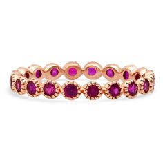 Delicate Gemstone Fleurette Stacking Eternity Band Ring Elegant Red Stackable Eternity Band, Pink Sapphire Stackable Rings, Pink Stackable Sapphire Ring Gift, Pink Sapphire Gemstone Stackable Rings, Stackable Pink Ruby Ring In 14k Gold, Eternity Band Ring, Anniversary Bands, Eternity Bands, Stone Color