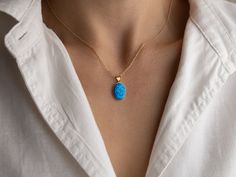 "Blue Sterling Opal Necklace * Sterling Silver Oval Opal Pendant * Dainty Layering Necklace * 14k Gold Minimalist Gemstone Statement Necklace ♥ The Sterling Blue Opal, with its soothing hues, it symbolizes peace, communication and spiritual clarity. This necklace encourages you to dive deep into introspection, fostering serenity and enhancing your connection with inner wisdom.  ♥ A delightful and distinctive way to express love to your cherished ones (including yourself), offering a charming, delicate, and imaginative gift. ▶ Sterling Opal, a man-made gemstone, seamlessly blends the vibrant play of color and unique characteristics found in authentic opals. While natural opals can be exceptionally costly, especially for a gemstone of this size, Sterling Opal provides an affordable alternati Affordable Spiritual Gemstone Jewelry, Elegant Opal Gemstone Necklaces, Unique Oval Opal Necklaces, Blue Opal Necklaces As Gift, Blue Opal Gemstone Necklace, Blue Opal Round Necklace, Dainty Necklace Layered, Blue Stone Necklace, Blue Opal Necklace