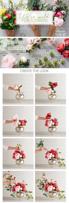 flowers in vases being held by hands with the words create the look above them