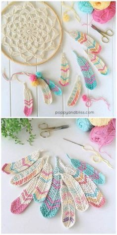 crochet patterns and yarns are being used to make an ornament