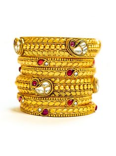 Indian kundan jewelry - Ladies' ruby bangle set Traditional Stackable Metal Jewelry, Traditional Stackable Metal Bangle, Traditional Stone-set Bangle, Traditional Metal Stackable Bangle, Festive Jeweled Metal Bracelets, Festive Round Metal Bracelets, Elegant Festive Stackable Jewelry, Festive Metal Jeweled Bracelets, Traditional Bracelets With Stone Setting For Festive Season