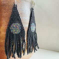 Handwoven Earrings, Oil Diffuser Bracelet, Essential Oil Diffuser Bracelet, Crescent Moon Earrings, Diffuser Bracelets, Beaded Fringe, Moon Earrings, Seed Bead Earrings, Beading Tutorials