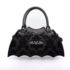 Metal Bat, Gothic Bag, Bat Design, Unique Handbag, Damask Print, Matte Satin, Classic Horror, Doja Cat, Damask Pattern