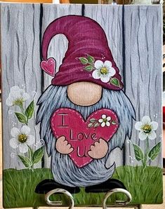 a painting of a gnome holding a heart