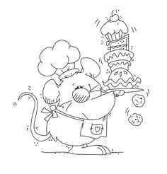 a cartoon mouse with a cake in his hand