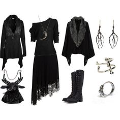 A fashion look from March 2015 featuring Poizen Industries cardigans, Accessorize and Karen Millen skirts. Browse and shop related looks. Dark Mori Witch, Mori Witch, Witch Fashion, Witch Outfit